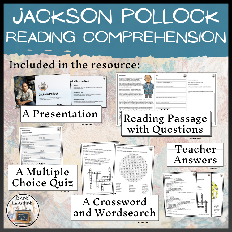 Jackson Pollock Close Reading Comprehension Activities | 5th Grade & 6th Grade