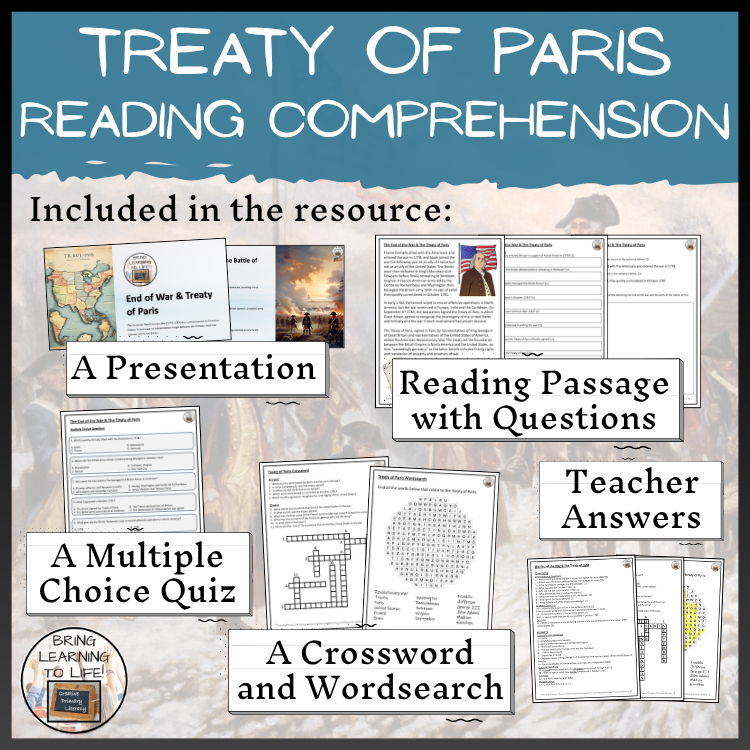 Treaty of Paris Close Reading Comprehension Activity | 5th Grade & 6th Grade