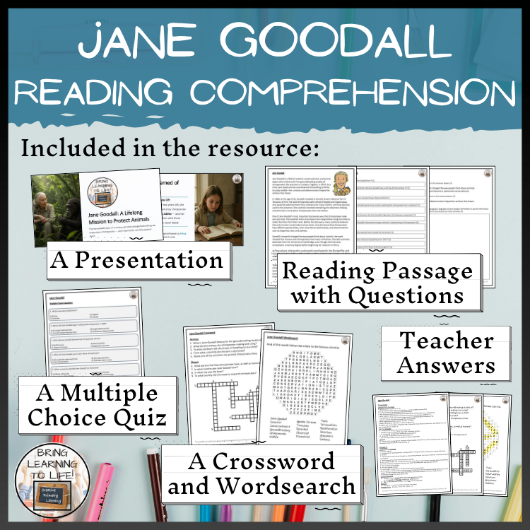 Jane Goodall Reading Comprehension Activities | 5th Grade & 6th Grade