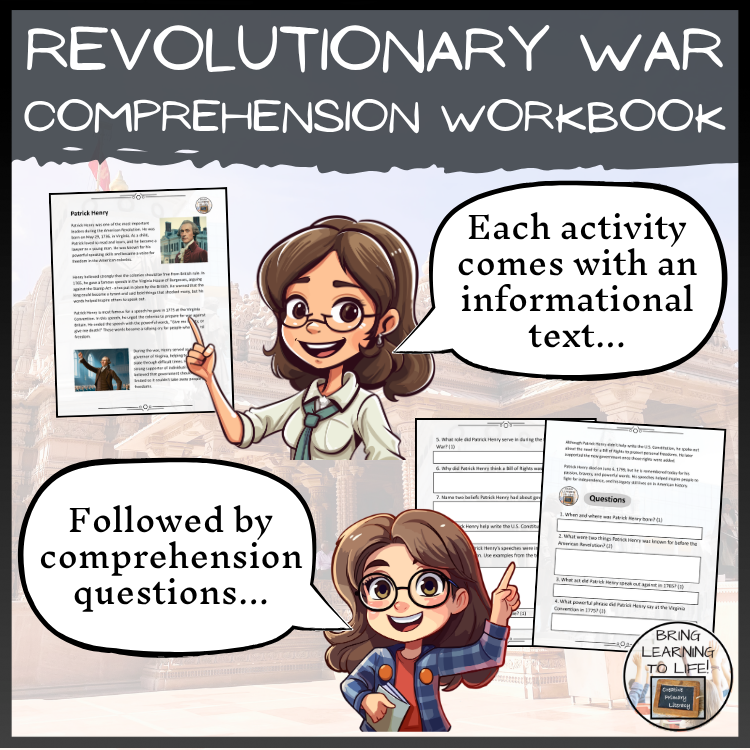 American Revolutionary War Reading Comprehension Workbook | 5th-6th Grade