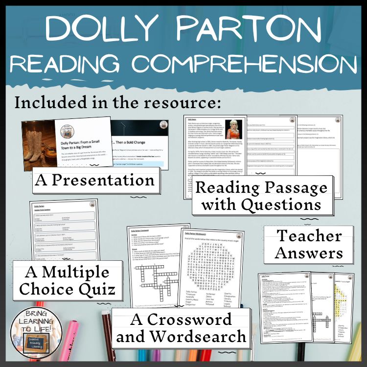 Dolly Parton Reading Comprehension Activities | 5th Grade & 6th Grade