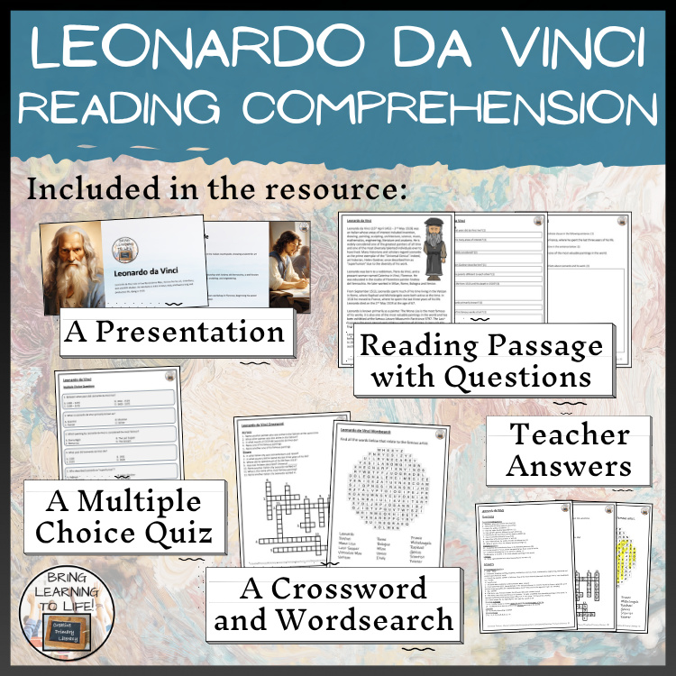 Leonardo da Vinci Close Reading Comprehension Activities | 5th Grade & 6th Grade