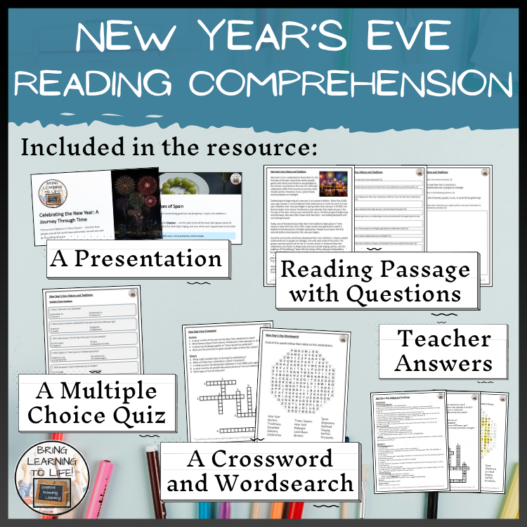 New Year's Eve Reading Comprehension Activities | 5th Grade & 6th Grade