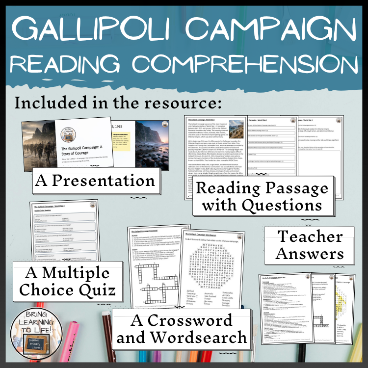 Gallipoli Campaign Close Reading Comprehension Activities | 5th-6th Grade