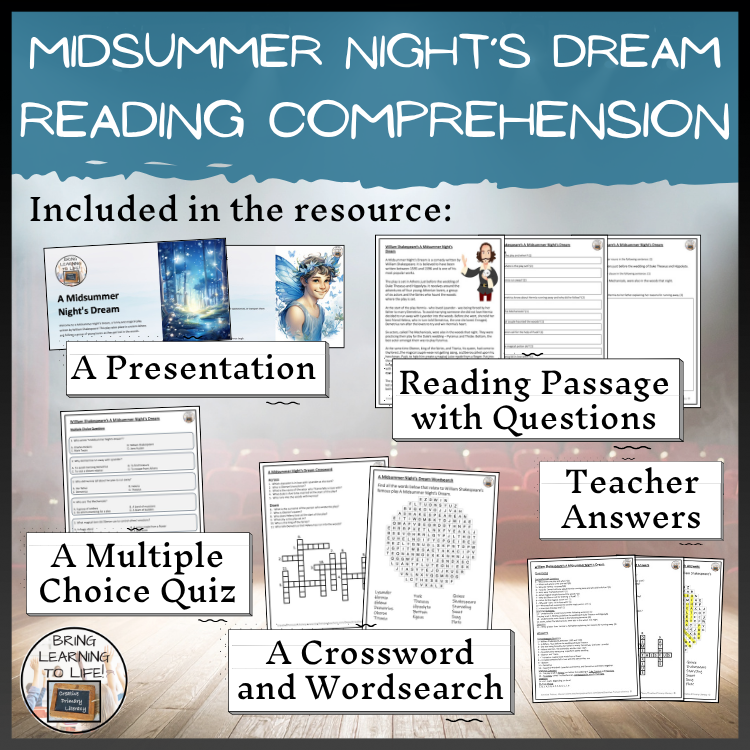 A Midsummer Night's Dream Close Reading Comprehension Activities | 5th & 6th Grade