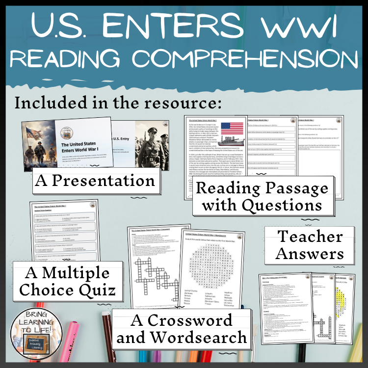 United States Enters World War I Close Reading Comprehension | 5th & 6th Grade