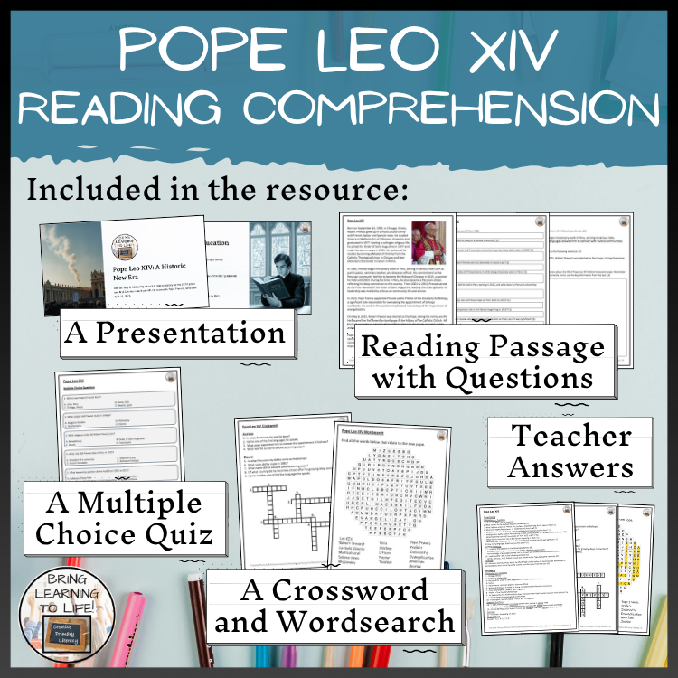 Pope Leo XIV Close Reading Comprehension Activities | 5th Grade & 6th Grade
