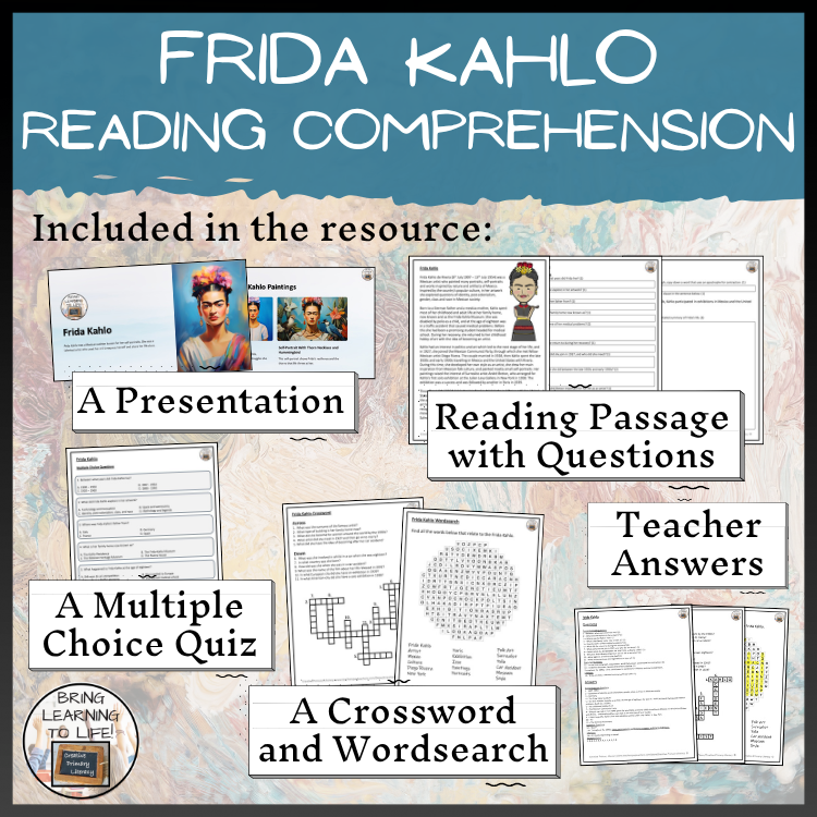 Frida Kahlo Close Reading Comprehension Activity | 5th Grade & 6th Grade