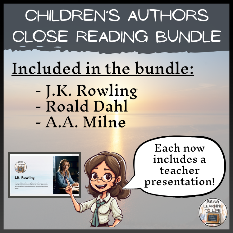 Famous Authors Close Reading Comprehension Activity Bundle | 5th & 6th Grade