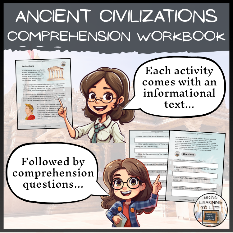 Ancient Civilizations Reading Comprehension Workbook | 5th-6th Grade