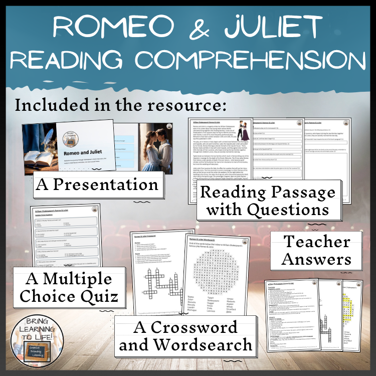 Romeo and Juliet Close Reading Comprehension Activities | 5th Grade & 6th Grade
