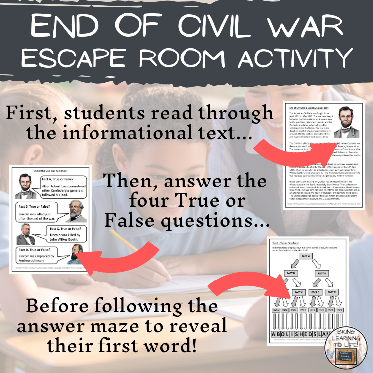 End of the Civil War & Lincoln Assassination Escape Room Activity