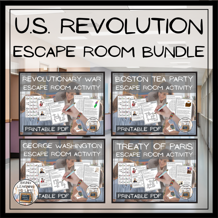American Revolutionary War Escape Room Activity Bundle | 5th & 6th Grade