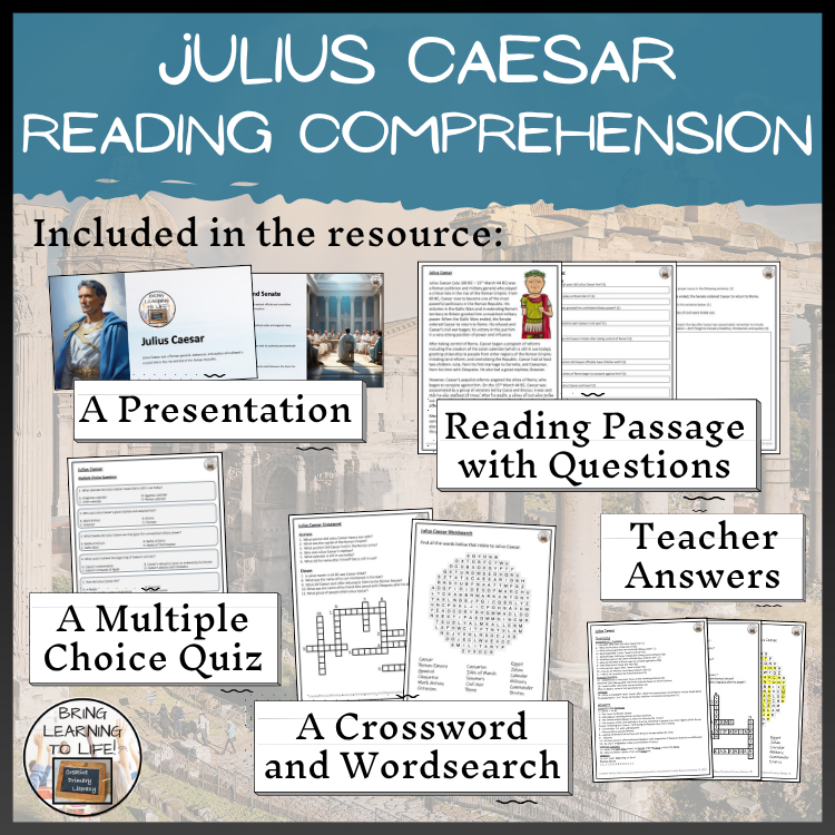 Julius Caesar Close Reading Comprehension Activities | 5th Grade & 6th Grade