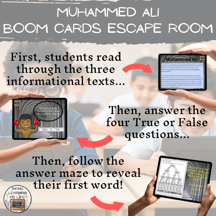 Muhammed Ali BOOM Cards Escape Room | Digital ELA Reading Activity
