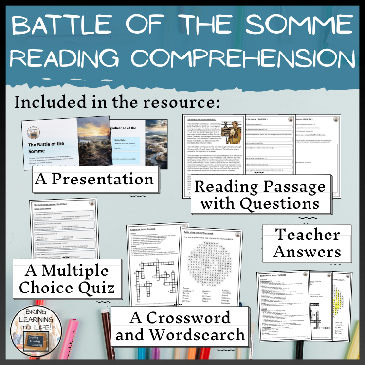 Battle of the Somme Close Reading Comprehension Activities | 5th & 6th Grade