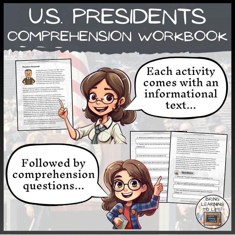 American Presidents Reading Comprehension Workbook | 5th-6th Grade