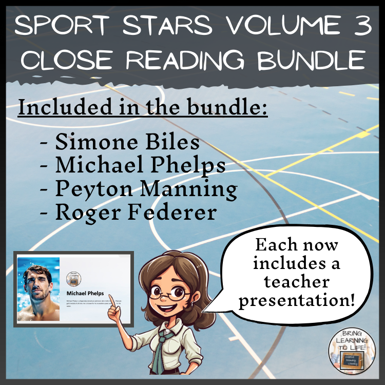 Sport Stars Volume 3 Close Reading Comprehension Bundle | 5th Grade & 6th Grade