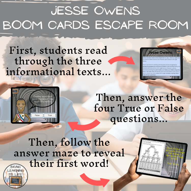Jesse Owens BOOM Cards Escape Room | Digital ELA Reading Activity