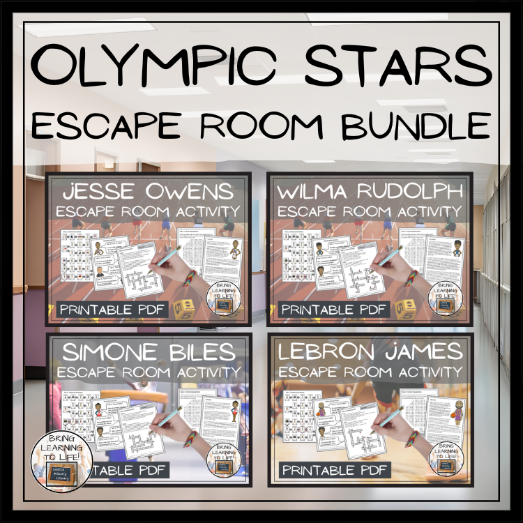 Olympic Stars Escape Room Activity Bundle | 5th Grade & 6th Grade