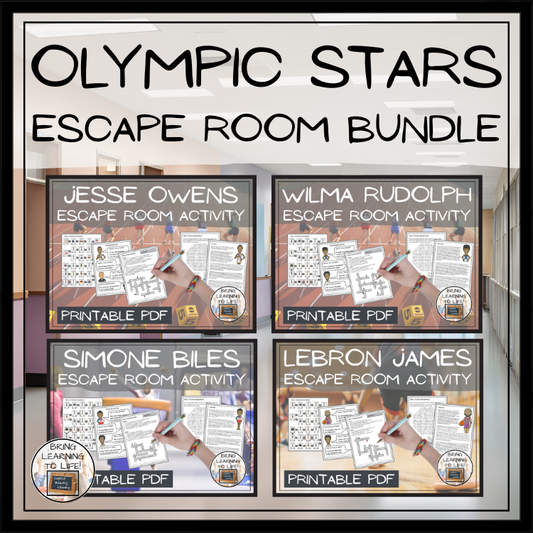 Olympic Stars Escape Room Activity Bundle | 5th Grade & 6th Grade