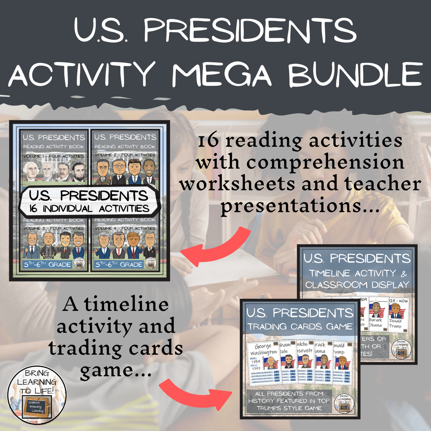U.S. Presidents Social Studies Mega Bundle of Activities | 5th-6th Grade featuring 16 reading and interactive activities.