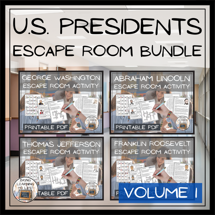U.S. Presidents Volume I Escape Room Activity Bundle | 5th & 6th Grade
