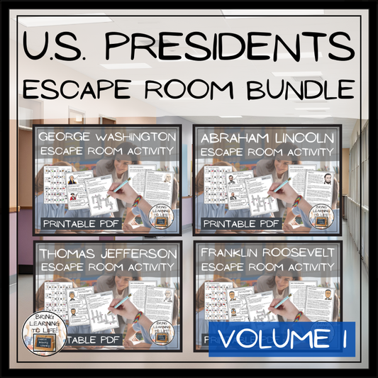 U.S. Presidents Volume I Escape Room Activity Bundle | 5th & 6th Grade