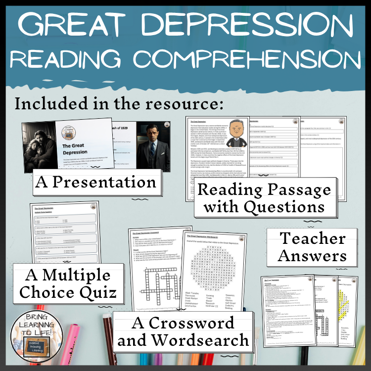 Great Depression Close Reading Comprehension Activities | 5th Grade & 6th Grade