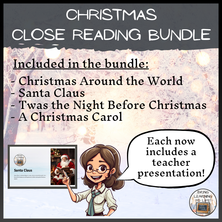 A Christmas Close Reading Comprehension Bundle | 5th Grade & 6th Grade