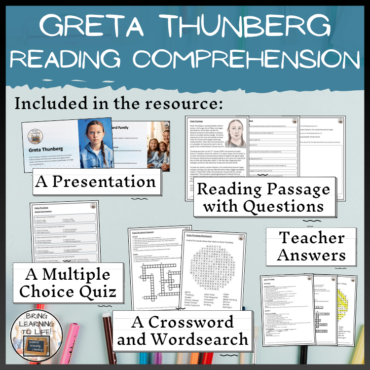 Greta Thunberg Close Reading Comprehension Activities | 5th Grade & 6th Grade