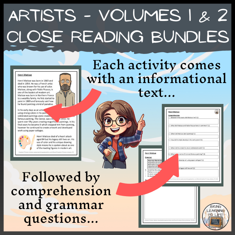 Famous Artists Close Reading Comprehension Mega Bundle | 3rd Grade & 4th Grade
