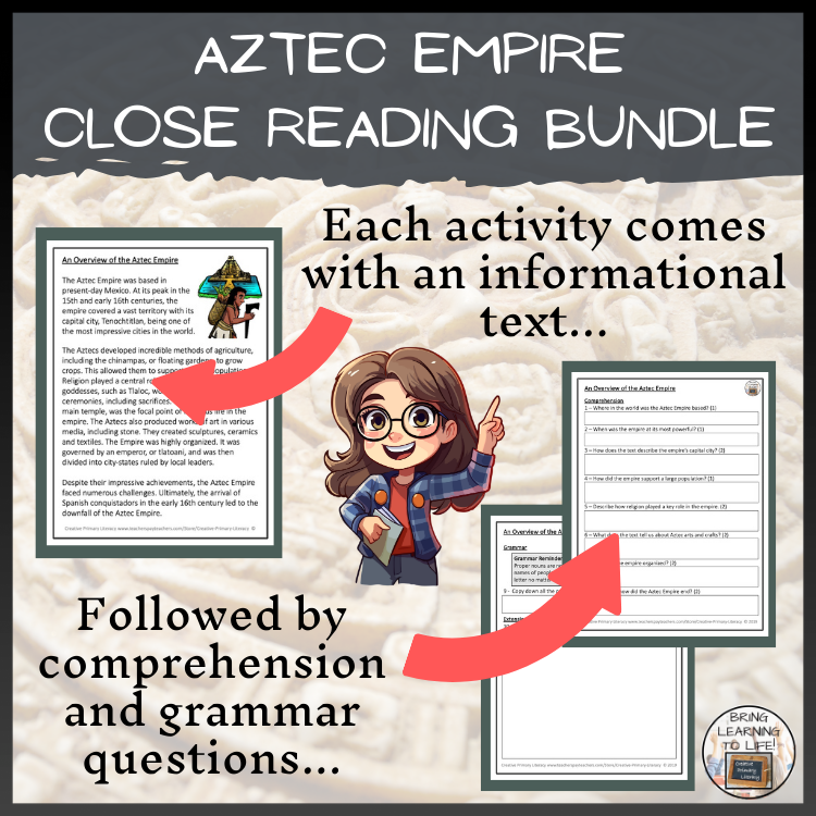 Aztec Empire Close Reading Comprehension Bundle | 3rd Grade & 4th Grade