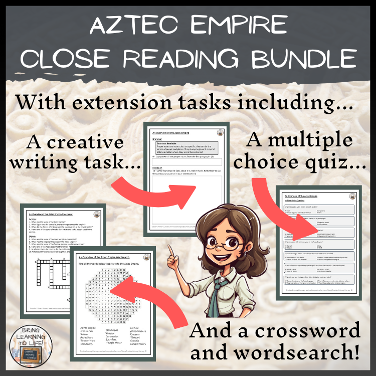 Aztec Empire Close Reading Comprehension Bundle | 3rd Grade & 4th Grade