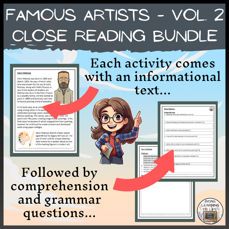 Famous Artists Volume 2 Close Reading Comprehension Bundle | 3rd & 4th Grade