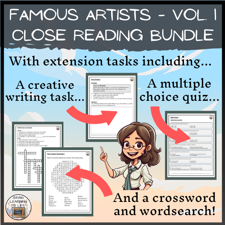 Famous Artists Close Reading Activity Bundle Volume 1 | 3rd Grade & 4th Grade