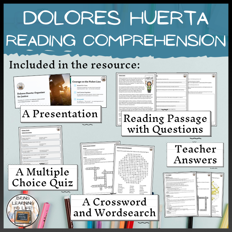 Dolores Huerta Reading Comprehension Activities | 5th Grade & 6th Grade