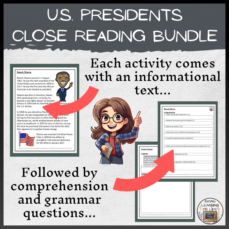 U.S. Presidents Volume 2 Close Reading Comprehension Bundle | 3rd & 4th Grade