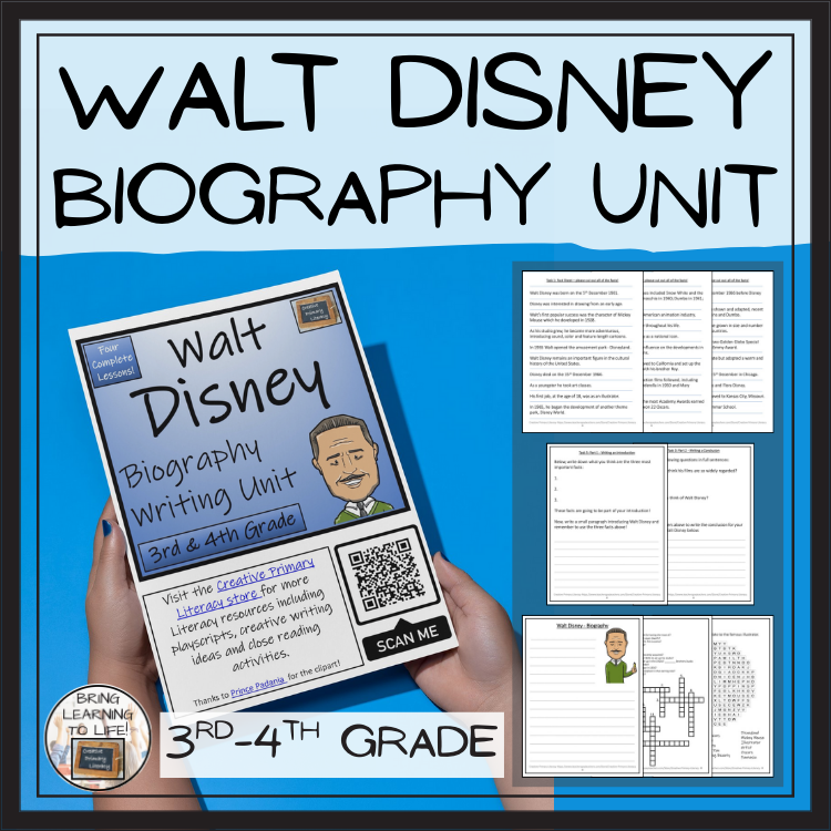 Walt Disney Biography Project & Writing Unit | 3rd Grade & 4th Grade