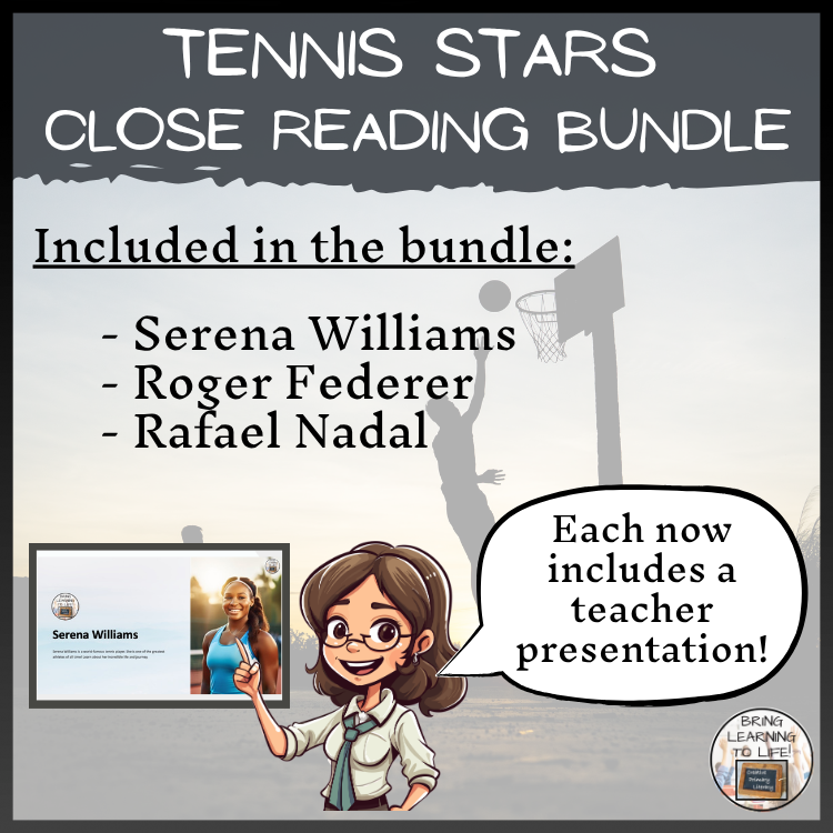 Tennis Players Close Reading Comprehension Activity Bundle | 5th & 6th Grade