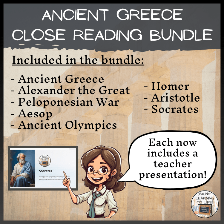 Ancient Greece Close Reading Comprehension Activity Bundle | 3rd & 4th Grade
