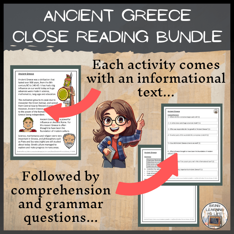 Ancient Greece Close Reading Comprehension Activity Bundle | 3rd & 4th Grade