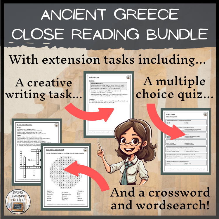 Ancient Greece Close Reading Comprehension Activity Bundle | 3rd & 4th Grade