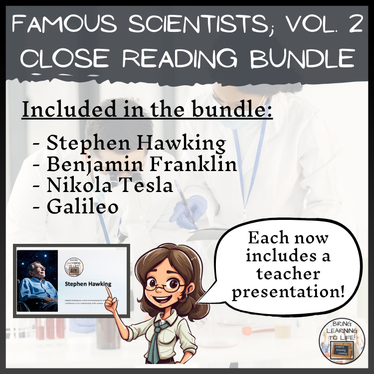 Famous Scientists Volume 2 Close Reading Comprehension Bundle | 3rd & 4th Grade