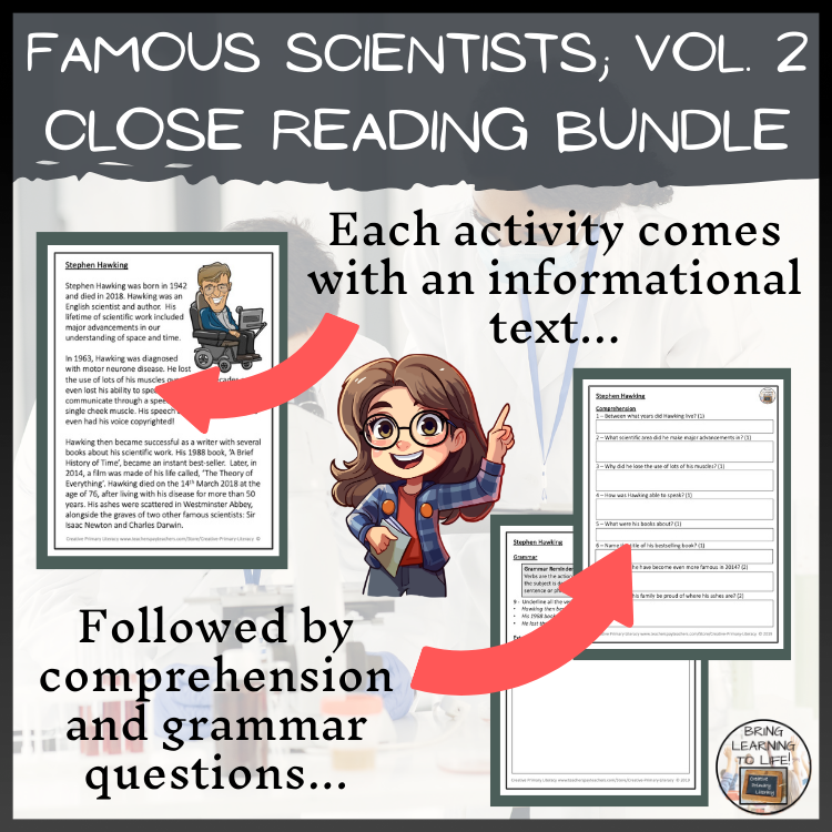 Famous Scientists Volume 2 Close Reading Comprehension Bundle | 3rd & 4th Grade