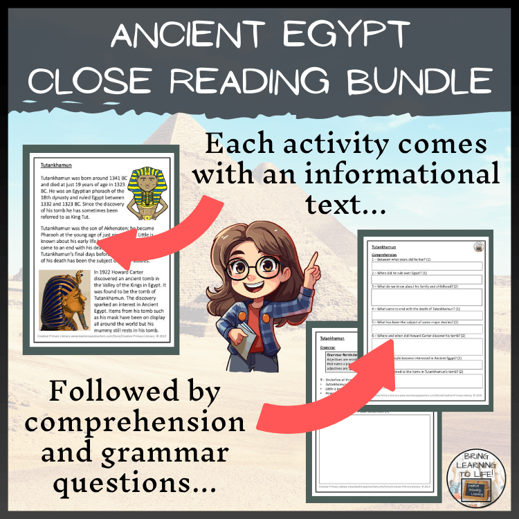 Ancient Egypt Close Reading Comprehension Activity Bundle | 3rd & 4th Grade