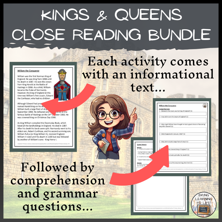 British Kings & Queens Close Reading Comprehension Bundle | 5th & 6th Grade