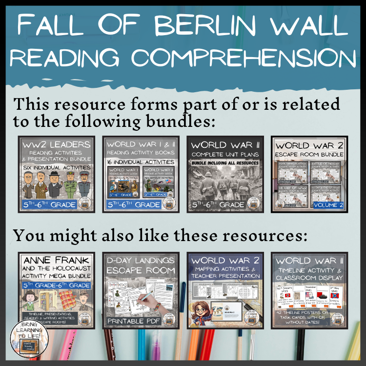 Fall of the Berlin Wall Reading Comprehension Activities | 5th Grade & 6th Grade