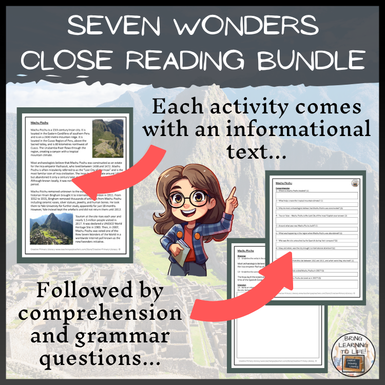 Seven Wonders of the World Close Reading Comprehension Bundle | 5th & 6th Grade