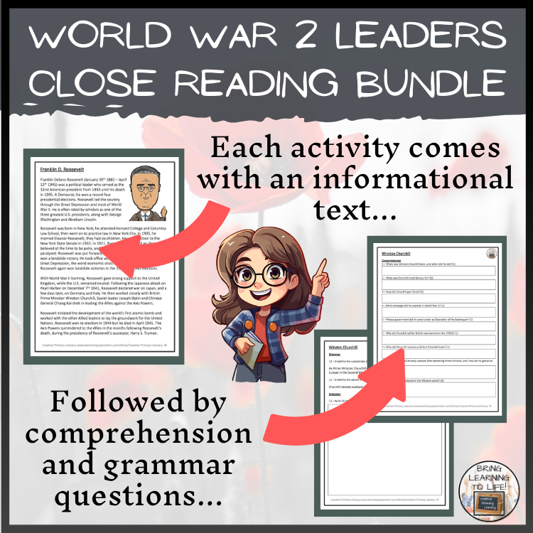 World War II Leaders Close Reading Comprehension Bundle | 5th Grade & 6th Grade